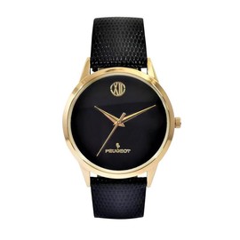 Men's Luxury 40mm Wafer Slim Round Gold-Plated Case Watch - Color: Black