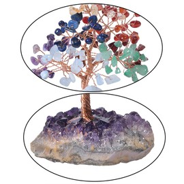 mookaitedecor 7 Chakra Crystal Tree with Amethyst Cluster Crystals Base Money Tree Home Decor for Reiki, Wealth, Good Luck and Fengshui