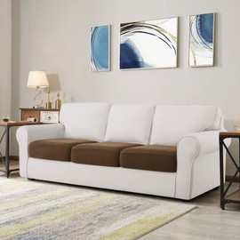 CHUN YI 3PC Stretch Couch Cushion Covers, Seat Slipcovers Replacement Suitable for Chair Loveseat Sofa with Spandex Jacquard Fabric, 3, Coffee