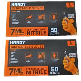 Hardy 7 mil Textured Nitrile Powder Free Gloves 50 Pc (Large) - 2 BOXES
