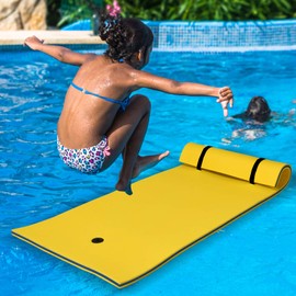 GLACER 87x36 inches Floating Water Pad, 3 Layers XPE Foam Floating Mat for Water Recreations, Floating Island for Pools, Lakes & Beach (Yellow)