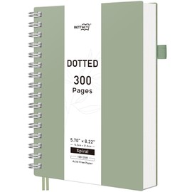 RETTACY Bullet Dotted Journal Notebook, 300 Pages, A5 Medium Size (14.5 x 21 cm), 100 GSM Thick Paper, Flexible Plastic Cover, Spiral-bound, for Bullet Journaling, Planning, Tracking (Light Green)