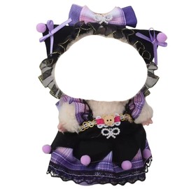 Kefeier Cute Doll Clothing Set for 17cm Dolls, Outfit Set Black Purple Hat ,Skirt,Purple Bow Headband,Black Shoes,Stylish Fan Set(07la)