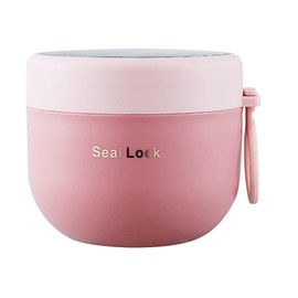 QOTSTEOS Insulated Lunch Box, 600ml Round Metal Stainless Steel Hot Food Bento Boxes, Portable Soup Salad Porridge Thermal Food Flask Jar, for Office School Soup Porridge Salad Sandwich Picnic(Pink)