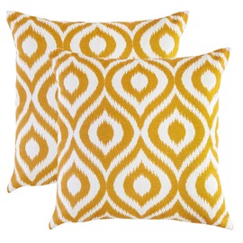 TreeWool (2 Pack Ogee Ikat Accent Cotton Canvas Cushion Covers (40 x 40 cm, Mustard & White)