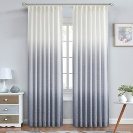 Central Park Ombre Pinch Pleat Curtain Panels Rayon Blend Textured Semi Sheer Window Treatment Drape with Backtab for Living Room Bedroom, Cream White to Indigo Blue, 40" Wx84 L, 2 Panels