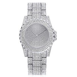 ADSBIAOYE Unisex Luxury Diamond Watch Fashion Large dial Roman Numerals with Calendar Watch (Silver 01)