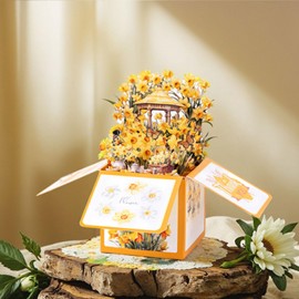 AimtoHome 3D Pop Up Greeting Card with Daffodils Garden Design, Blank Cards with Envelope and Notecard for Mother's Day, Birthday, Anniversary,Thank U