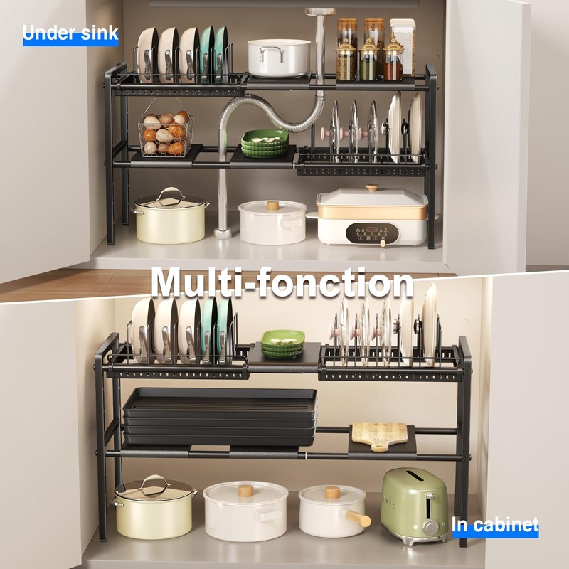 Mustorn Pots and Pans Organizer Under Cabinet, Expandable 2 Tier