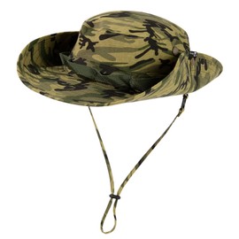 TOP-EX UPF 50 Wide Brim Sun Hat Men Waterproof, Lightweight & Breathable Cotton Boonie Hat, Safari Hat, Summer Outdoor Bush Hat for Fishing, Hiking Foldable & Windproof & Adjustable M/L Camo Green