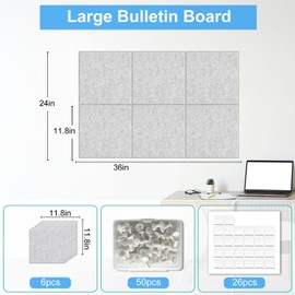 Large Cork Boards for Felt Walls - 36 x 24 inches Bulletin Board with Safe Removable Adhesive Tabs, 6 Pack Cork Board for Office & Home Decoration, Gray