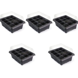 ANCLLO 5 Pack Seedling Starter Trays 60 Cells Mini Plant Grow Kit with Domes and Base for Seeds Starting