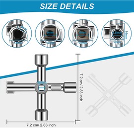 SENRISE Radiator Keys, 5 in 1 Utility Key, Meter Box Radiators Faucet Multi-Functional Spanner Key, Water Tap Knob Switch Key, Silver, Pack of 1