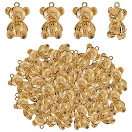 KMOSPAD 50pcs Cute Bear Pendant Charms Antique Golden Alloy Small Animal Shape Dangle Pendants Craft Decorative Accessories for DIY Necklace Earrings Jewelry Making Findings