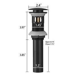 Homevacious 1 5/8" Bathroom Faucet Vessel Vanity Sink Pop Up Drain Assembly Stopper Fits Bathroom Standard Sink Hole 1-1/2" to 1-3/4" Matte Black Plug with Overflow Push & Seal