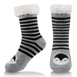 HOTUT Children's Socks, Thick Winter Socks Made of Soft Fluffy Cuddly Socks House Socks for Winter Girls and Boys, Penguin Pattern 6 10 Years