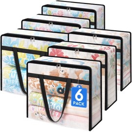TasticTotes 6 Pack Clear Storage Bags for Comforter, Clothes & Bedding, Plastic Blanket Storage with Zipper and Handle, Moving Bags, Closet Organizer and Under-Bed Storage (60L)