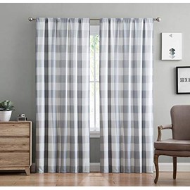 Truly Soft Everyday - Drape Set (84" x 50") - Buffalo Plaid Collection - Grey