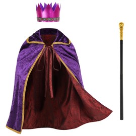 Kosgraiy Kids Prince Costume,Royal Kids King Costume with Lining,King Crown and Scepter,3pcs,Purple,L/33.4inch