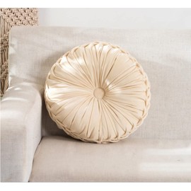 NatureMan 13.7 inch Round Sofa Cushion Pure Color Velvet Home Decor, Pleated Round Cushion, Pumpkin Pillow Suitable for Home Bed car Decoration (Creamy-White)