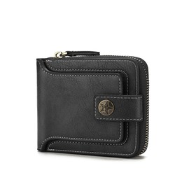 FuninCrea Men's Wallets, PU Leather Wallet for Men, Portable Wallet with Zip Buckle, Multiple Compartments Men's Wallet with ID Window for Cards, Coins, black, Modern