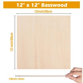 Basswood Plywood Sheets 6 Pack 3mm 1/8x 12x12 inch Unfinished Square Wood Pieces for Crafting Laser Cutting Engraving Wood Burning Painting Wood Boards Wood Blanks for Hobby Models Cricut Maker