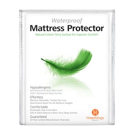 HOSPITOLOGY PRODUCTS Mattress Protector Natural Cotton Terry Sleep Surface - Twin - Waterproof - Hypoallergenic - 20-Year Warranty - Fitted Mattress Cover - Machine Washable - 38" W x 75" L
