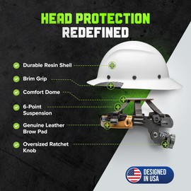 Lift Safety Dax Fiber Resin Full Brim Safety Helmet | 6 Point Suspension for Comfort & Impact Protection | Gloss White