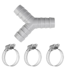 Joynine 2 Way Y Splitter for Pipes, Connection Accessories for Washing Machines and Dishwashers, Includes Three Retaining Clips, Heat Resistant, Chemical Resistant, Compatible with Hoses 16-27 mm, Grey