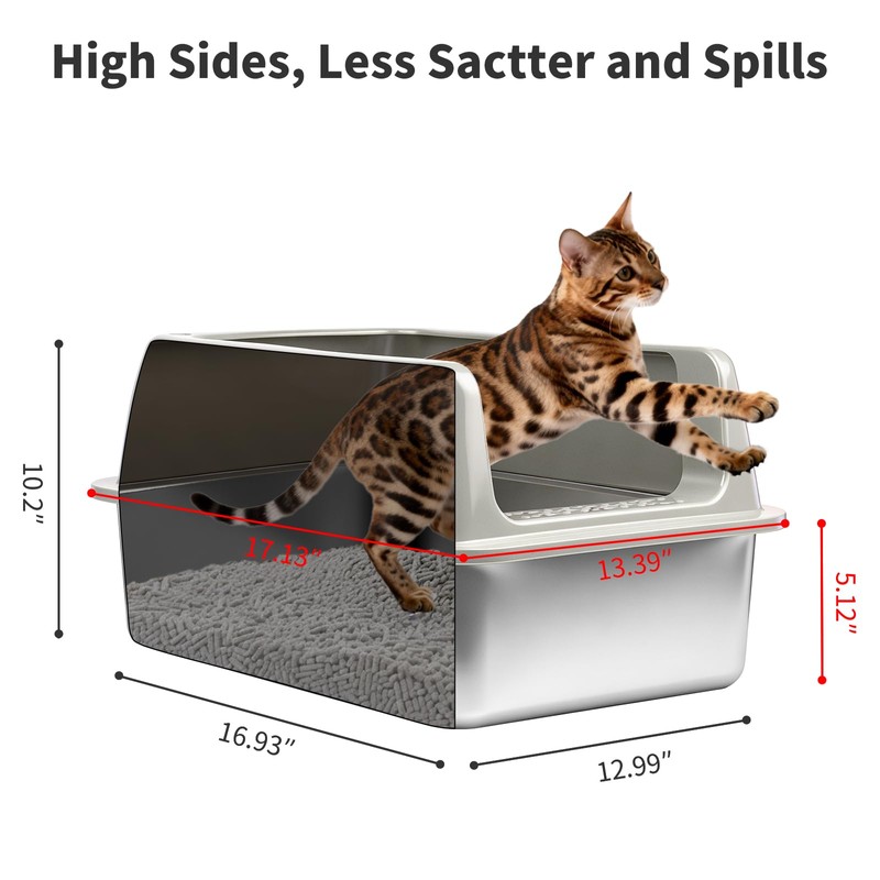 Kirecoo 2 Pack Stainless Steel Litter Box with Lid, Medium