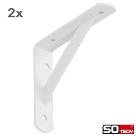 SOTECH Set of 2 Shelf Brackets (150 x 125 x 30 mm, White, Powder Coated), Coat Rack with Cross Brace for Stabilisation