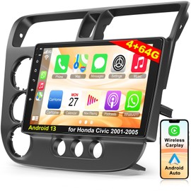 Android 13 Car Stereo for Honda Civic 2001-2005 4G RAM+64G ROM, 9 Inch IPS Touch Screen Car Radio with Wireless Carplay/Android Auto,GPS, WiFi, Bluetooth5.2, Support OBD2/DVR/DSP