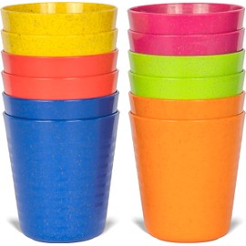 PLASKIDY Kids Cups Set of 12 Wheat Straw Toddlers Cups 8 Ounce BPA Free Children Drinking Cup Tumblers - Reusable Dishwasher Safe