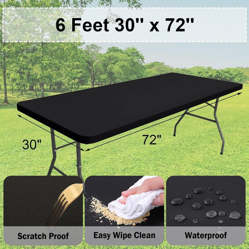 UgyDuky 6Ft Rectangle Fabric Table Cloth Waterproof Polyester Elastic Fitted