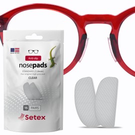 Setex Gecko Grip 1mm Anti Slip Eyeglass Nose Pads, (Bulk Pack 15 Clear Pair) USA Made, 2500 Innovative Microstructured Fibers per Nose Pad, 1mm x 7mm x 16mm