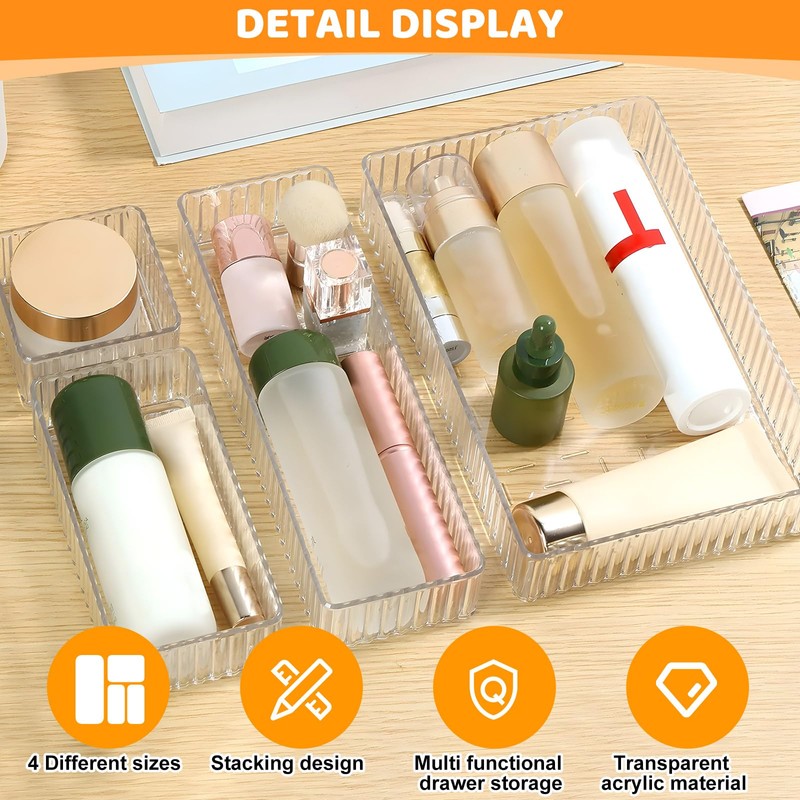 Makeup Drawer Organiser Storage Trays - 7pack Stackable Jewellery Drawer