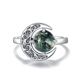 ONEFINITY Moss Agate Ring 925 Sterling Silver Moon Rings Moss Agate Jewellery Gifts For Women