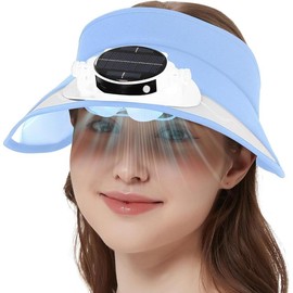 Solar Fan Hat - Men and Women Solar Powered Fan Hat, 5 Levels of Fan Speed, 5-10 H Work, Solar and Fan Hat for Fishing - Color: blue, Size: One Size