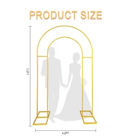 7.2FT Gold Double Arch Backdrop Stand, U-Shaped Metal Wedding Arch Frame with Open Back Design for Ceremony Baby Shower Birthday Party Garden Photo Backdrops Decorations
