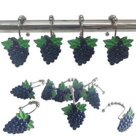 Decorative Grape Shower Curtain Hooks Rings Set of 12, Rustproof Metal S Shower Hooks with Resin Purple Grape Curtain Hooks, Farmhouse Fruit Theme Kids Bathroom Decor for Shower Rods (Grape)