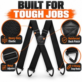 Heavy Duty Suspenders for Men Work Biker Outdoor 3.8cm Wide X-Back with 4 Snap Hook Adjustable Elastic Trouser Braces Strap Belt