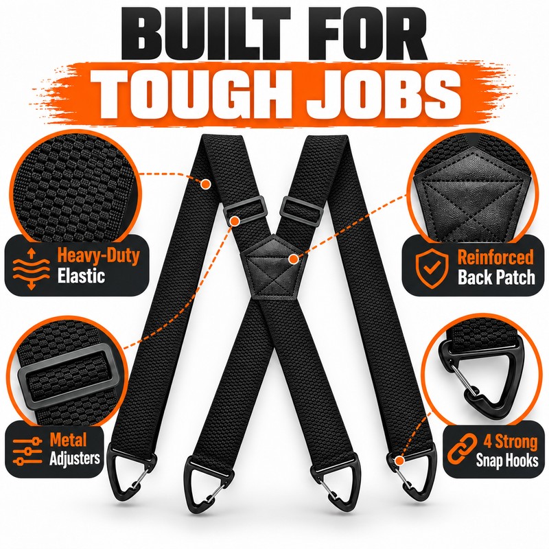 Heavy Duty Suspenders for Men Work Biker Outdoor 3.8cm Wide