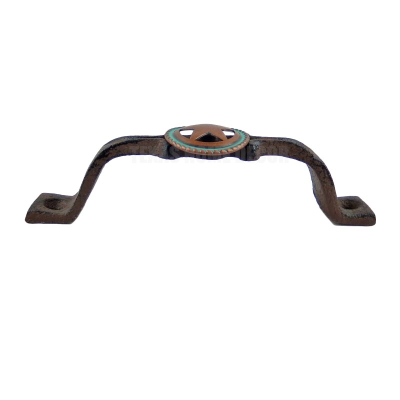 Handmade Rustic Turquoise Copper Star Concho Door Handle Cast Iron