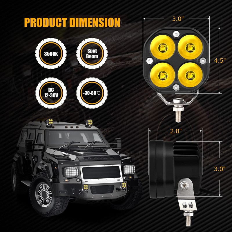 BMPUG 2 Pack Led Pods Light Bar, Yellow 3" 40w