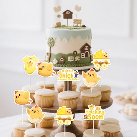 Funmemoir Chick Baby Shower Decorations - 36PCS A Little Chick Is About to Hatch Cupcake Toppers, Farm Animal Theme Party Supplies for Hatching Soon Barnyard Baby Shower Celebrations