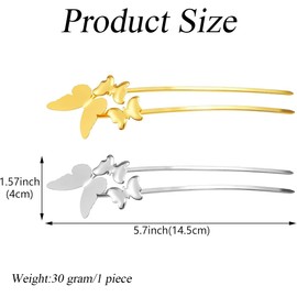 2Pcs Metal Butterfly U shaped Hair Pins French Updo Hair Sticks Retro Fashion Hair Forks Buns Hair Styling Hairpins Hair Accessories for Bridal Wedding (Gold+Silver)