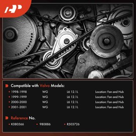 A-Premium Engine Serpentine Drive Belt Compatible with Volvo WG 1998 1999 2000 2001, L6 12.1L, DIESEL, Location - Fan and Hub