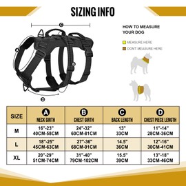 OneTigris Escape Proof Dog Harness, No Pull Dog Harness with Handles, Tactical Multi-Use Support Dogs Harnes for Large Dogs Everyday Wear Walking Hiking Training（Black, M)