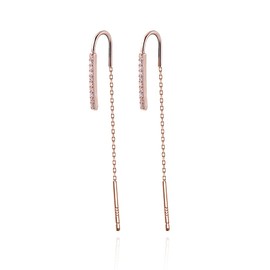 SLUYNZ 925 Sterling Silver Vertical Bar Threader Earrings Dangle Chain for Women Teens CZ Threader Drop Earring Line Chain Earrings (C-Rose Gold)