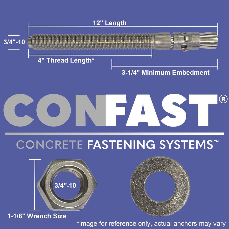 CONFAST 3/4" x 12" Wedge Anchor Zinc Plated (Box of